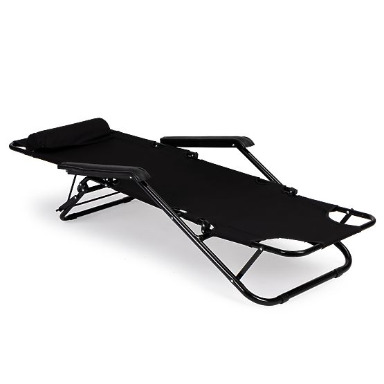 Șezlong de grădină cu tetieră, structură pliabilă, negru
