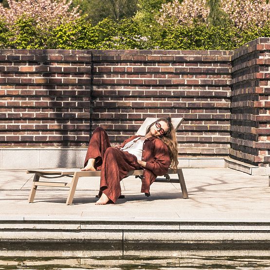 Șezlong de grădină Shelly reglabil, din aluminiu, bej