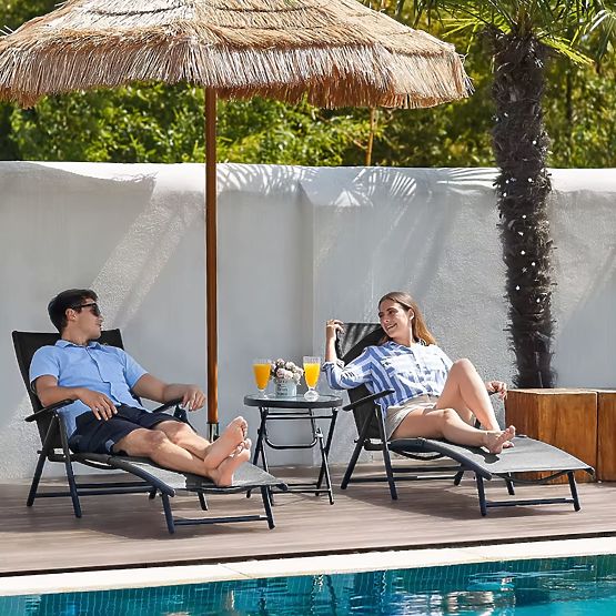 Șezlong pliabil de grădină pentru plajă cu spătar reglabil, construcție din oțel ModernHome