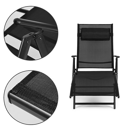 Șezlong pliabil de grădină pentru plajă cu spătar reglabil, construcție din oțel ModernHome