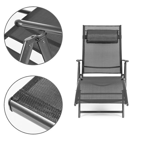 Șezlong pliabil de grădină pentru plajă cu spătar reglabil, structură din oțel, gri MultiGarden