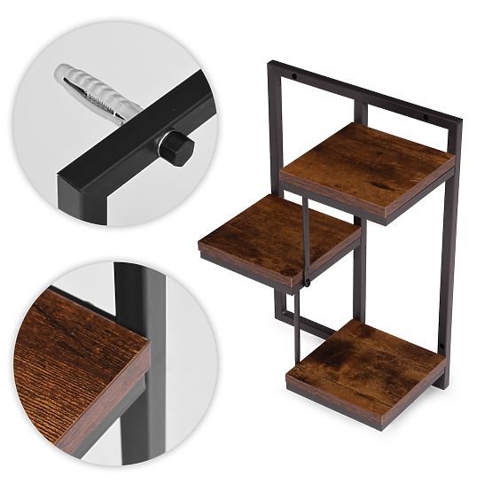 Suport de perete pentru flori, raft suspendat pentru flori, decor 3 niveluri loft ModernHome