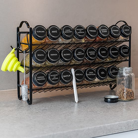 Suport etajat pentru condimente ENELDO 24 borcane + 72 etichete