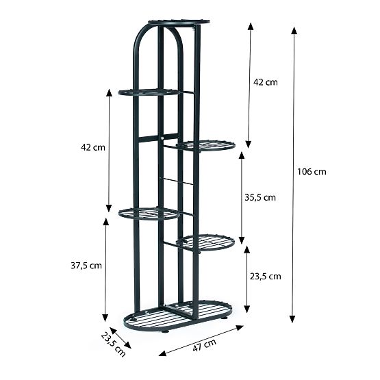 Suport modern din metal pentru flori cu 6 niveluri, negru