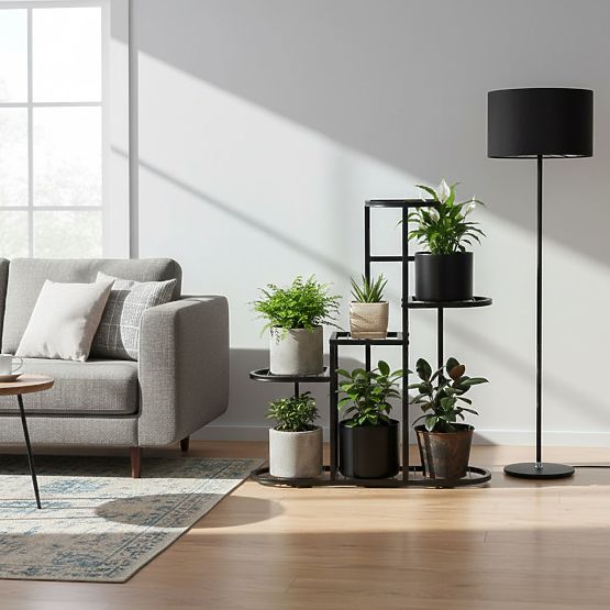 Suport pentru flori, 5 niveluri, negru, ModernHome