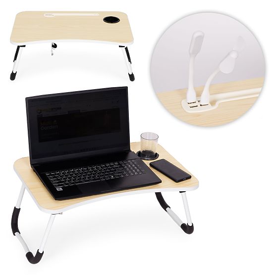 Suport pliabil pentru laptop 60x40 cm cu lampă și ventilator ModernHome