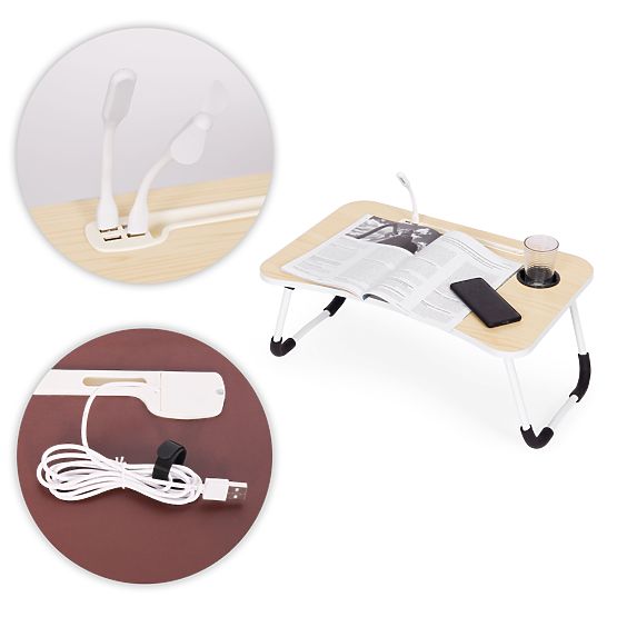 Suport pliabil pentru laptop 60x40 cm cu lampă și ventilator ModernHome