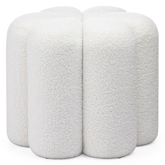 Taburet tapițat Quad, alb, boucle