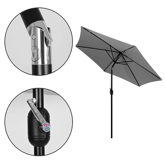 Umbrelă de grădină mare înclinată cu manivelă 6 spițe gri 270 cm