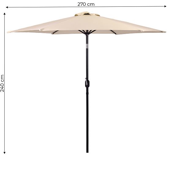 Umbrelă de grădină mare, înclinată, pliabilă, cu manivelă, 6 spițe, bej, 270 cm