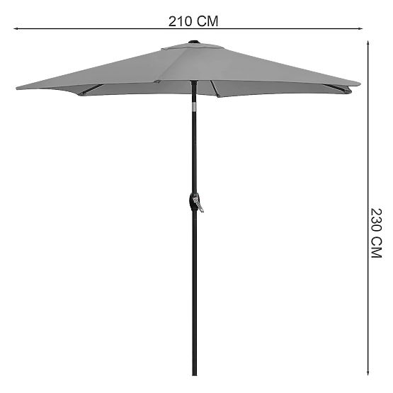 Umbrelă de grădină pliabilă pentru balcon, reglabilă, 210 cm, gri