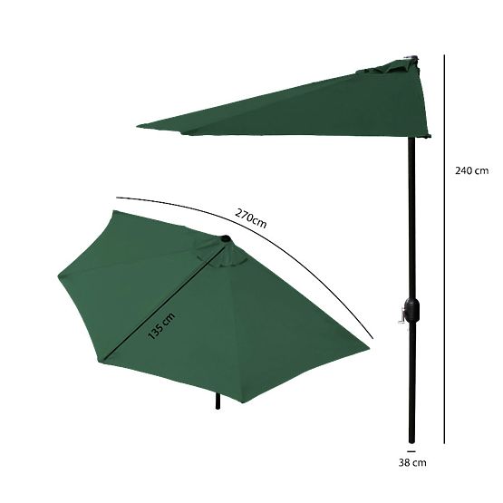 Umbrelă de grădină semi-rotundă pentru terasă 2,7m verde