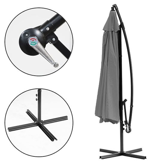 Umbrelă de soare mare pliabilă pentru grădină cu suport lateral 3m gri 6 spițe