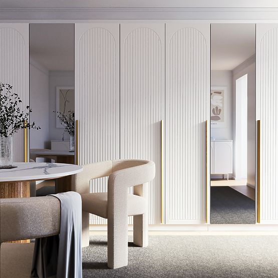 Ușă pentru dulap Neroli, 45,6 cm, caneluri arcuite, albă, stânga