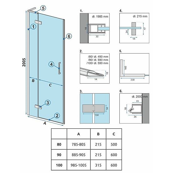 Uși de duș Rea Hugo 90 Cupru Periat