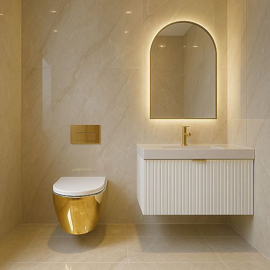 Vas de toaletă suspendat Rea Carlo Mini Tornado NF Auriu Alb