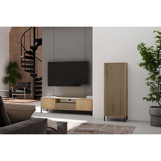 Vitrină KAMARO 1DD SLIM STEJAR ARTISAN Panou Frontal Lamelar