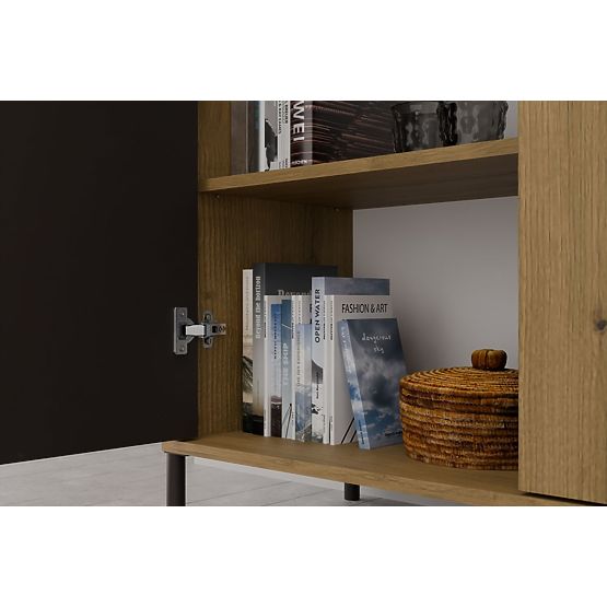 Vitrină KAMARO 2DD SLIM/STEJAR ARTISAN Lamelar Fațadă Canelată + Clasică