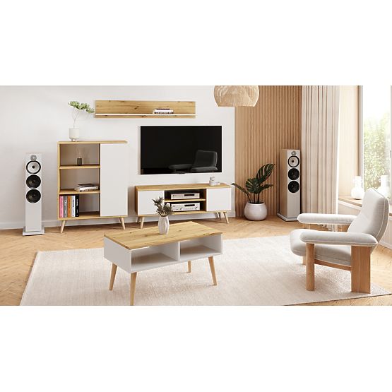 Vitrină raft Fondi picioare din lemn Stejar artisan alb