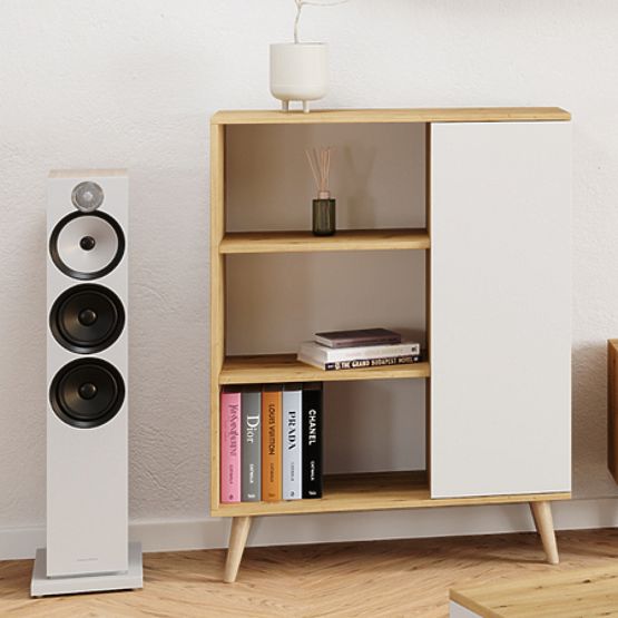 Vitrină raft Fondi picioare din lemn Stejar artisan alb