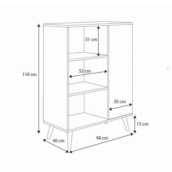 Vitrină raft Fondi picioare din lemn Stejar artisan alb