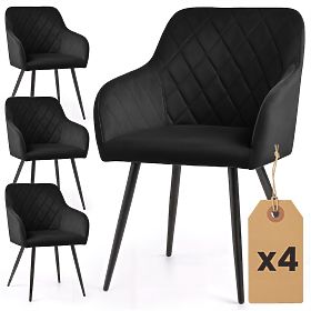 4x Scaune tapițate din catifea cu model romboidal Negru VELTO Picioare negre