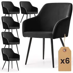 6x Scaun neted tapițat cu catifea Negru ESTELLE Picioare negre