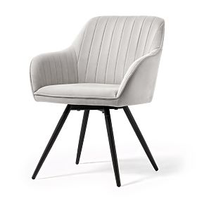 6x Scaun rotativ din catifea cu cusături Gri TURNO Picioare negre