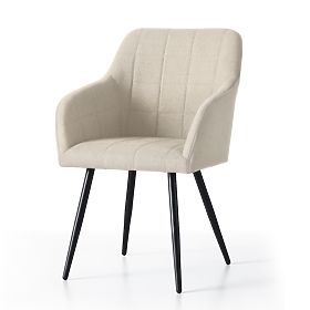 6x Scaun tapițat cu cusături pătrate Bej LUXANO Picioare negre material Lumos