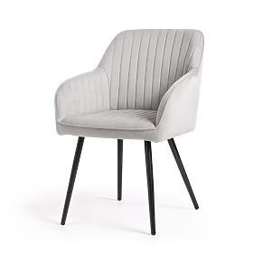 6x Scaun tapițat din catifea cu cusături verticale Gri FLORENCE Picioare negre