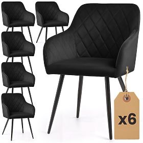 6x Scaun tapițat din catifea cu model rombic Negru VELTO Picioare negre