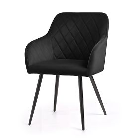 6x Scaun tapițat din catifea cu model rombic Negru VELTO Picioare negre