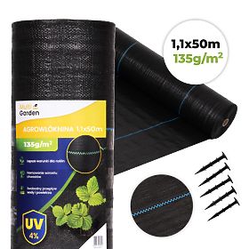 Agrotextil negru UV 135g covor anti-buruieni 1,1x50m cu țăruși MulltiGarden, MultiGarden