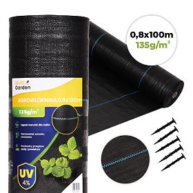 Agrotextil negru UV 135g împotriva buruienilor 0,8x100m cu țăruși MultiGarden, MultiGarden