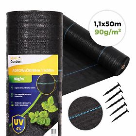 Agrotextil negru UV 90g covor anti-buruieni 1,1x50m cu țăruși MultiGarden, MultiGarden