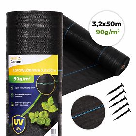 Agrotextil negru UV 90g covor anti-buruieni 3,2x50m cu țăruși MultiGarden, MultiGarden