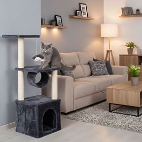 Ansamblu de joacă pentru pisici, pat, stâlp, turn de zgâriat, căsuță 94 cm gri Petsi