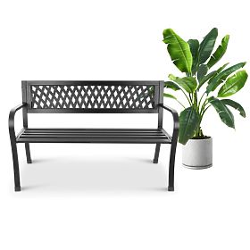 Bancă de grădină ajurată cu spătar, pentru parc, terasă, balcon, structură metalică