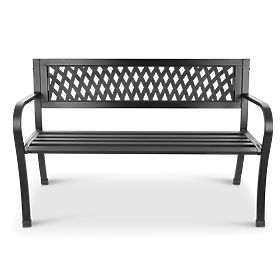 Bancă de grădină ajurată cu spătar, pentru parc, terasă, balcon, structură metalică