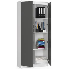 BIBLIOTECĂ ÎNCHISĂ R80 2D 8P CLP ALBĂ / GRI