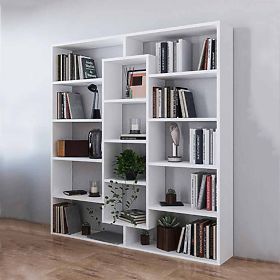 Bibliotecă modernă verticală cu 14 rafturi albă, MODERNHOME