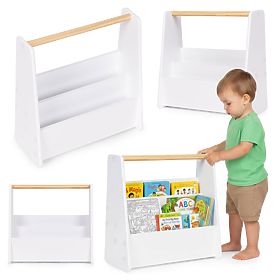 Bibliotecă pentru copii Montessori, raft pentru cărți, organizator 2 niveluri alb ECOTOYS