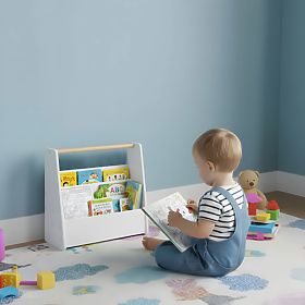 Bibliotecă pentru copii Montessori, raft pentru cărți, organizator 2 niveluri alb ECOTOYS