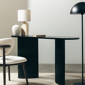 Birou/Consolă Pauline 140 cm, negru, lamele, lectus