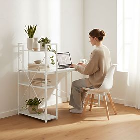 Birou de calculator școlar 120x60 cm cu raft cu 3 polițe alb ModernHome, MODERNHOME