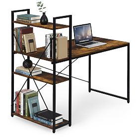Birou de calculator școlar 120x60 cm cu raft cu 3 polițe, nuc antic, loft ModernHome, MODERNHOME