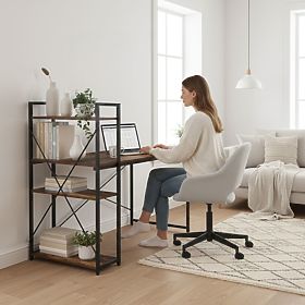 Birou de calculator școlar 120x60 cm cu raft cu 3 polițe, nuc antic, loft ModernHome, MODERNHOME