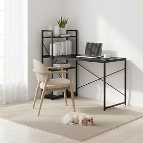 Birou de calculator școlar 120x60 cm cu raft și 3 polițe negru ModernHome, MODERNHOME