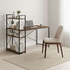 Birou de calculator școlar 120x60 cm cu raft și 3 polițe nuc închis loft ModernHome, MODERNHOME