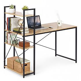 Birou pentru calculator 120x60 cm cu raft cu 3 polițe stejar deschis loft ModernHome, MODERNHOME